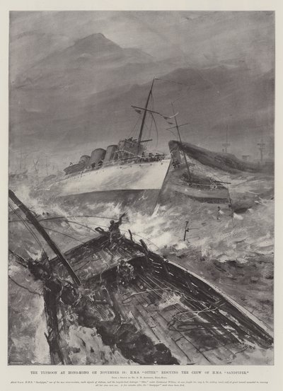 O le afa i Hong-Kong i le aso 10 o Novema, na lavea ai e HMS Otter le Auvaa a le HMS Sandpiper. av Henry Charles Seppings Wright