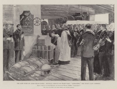 Den avlidne hertigen av Sachsen-Coburg-Gotha, minnesgudstjänst ombord på HMS Alexandra, hertigens sista befäl. av Henry Charles Seppings Wright