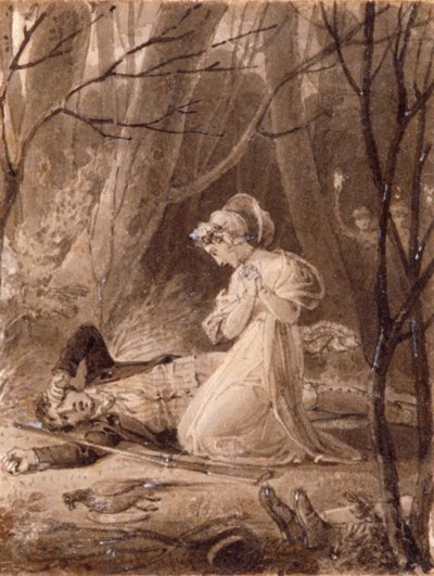 Scen från George Crabbes Tales of the Hall, 1800-talet. av Henry Corbould