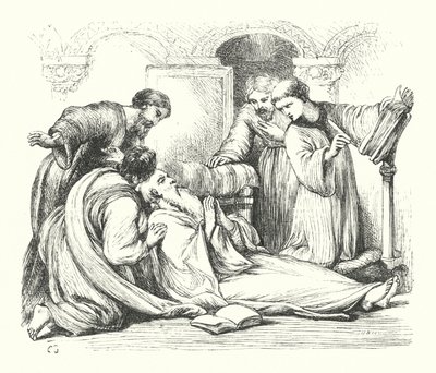 Den ärevördiga Bedas död (gravyr) av Henry Courtney (after) Selous