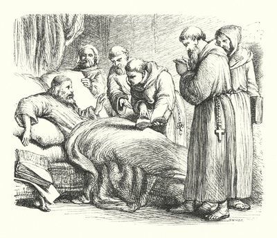 Wycliffe på sin dödsbädd (gravyr) av Henry Courtney (after) Selous