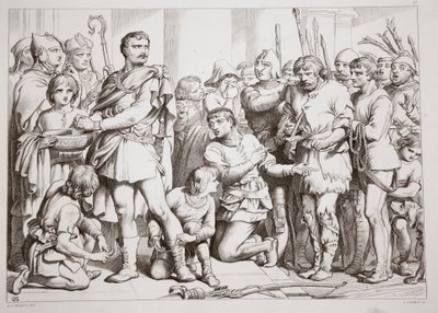 Hur Hereward spelade krukmakaren och lurade kungen, illustration från Hereward den store av Charles Kingsley, pub. 1870, graverad av C.G. Lewis (gravyr av stålplåt) av Henry Courtney Selous