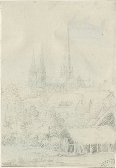Lichfield Cathedral - South West View: blyertsteckning, nd [?1788-1855] (teckning) av Henry Curzon Allport