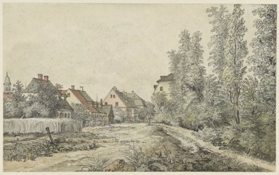 Byväg med hus (i Tyskland?) av Henry Edridge