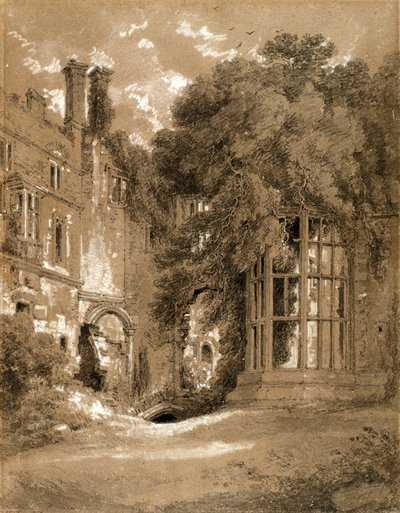 Kenilworth Castle (svart krita med grå tvätt förhöjd med vitt på brunt papper) av Henry Edridge
