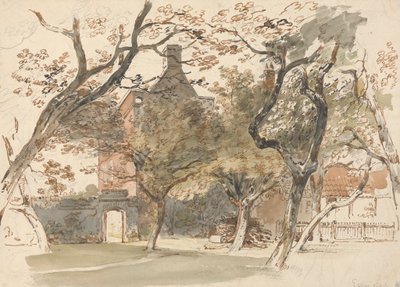 En del av ett hus och trädgård av Henry Edridge