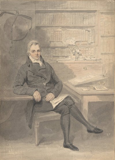 Porträtt av en man, sittande framför ett skrivbord, 1795-1800. av Henry Edridge