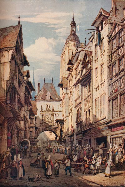 Rue De La Grosse Horloge, Rouen, 1821 av Henry Edridge