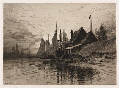 Kväll, New Yorks hamn av Henry Farrer