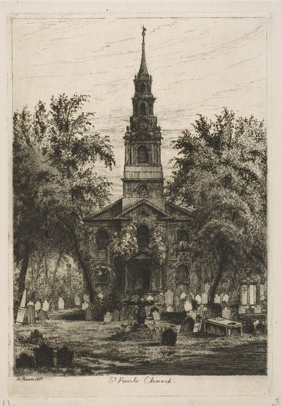 St. Pauls Chapel, New York från Scenes of Old New York, 1877. av Henry Farrer