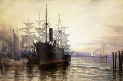 Solnedgång, New Yorks hamn, 1880 av Henry Farrer