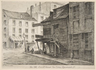 Det gamla strandhuset, hörnet av Cedar Street och Greenwich Street, ur ”Scener från gamla New York” av Henry Farrer