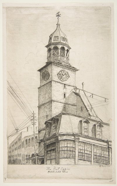 Postkontoret, Middle Dutch Church från Scenes of Old New York, 1870. av Henry Farrer
