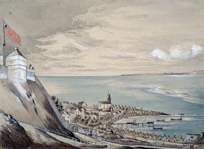 Fortet och byn Mackinaw, med det indiska lägret, september 1842 (wc på papper) av Henry Francis Ainslie