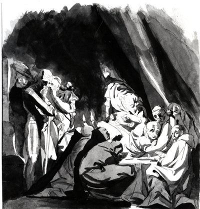 Kardinal Beauforts död, illustration från Shakespeares "Henrik VI", 1772 (penna, bläck och tvätt på papper) av Johann Heinrich Füssli