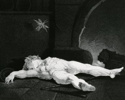 Puck solar sig i sömn före Country Hearth, graverad av Moses Haughton Jr. av Johann Heinrich Füssli