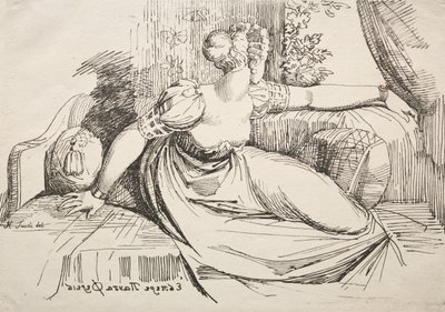 Exemplar av polyautografi: Kvinna på en soffa. av Johann Heinrich Füssli