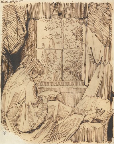 Kvinna som läser, sittande framför ett fönster av Johann Heinrich Füssli