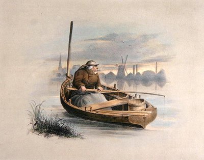 Ål som guppar, Battersea, från en uppsättning av sex bilder av mete (handfärgad litho) av Henry Heath