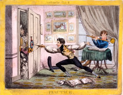 Practice, 1827 (handfärgad etsning) av Henry Heath
