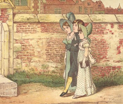 Människor som går i kyrkan (färg litho) av Henry Hetherington Emmerson