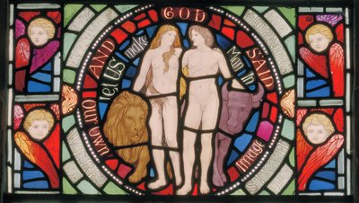 Adam och Eva, Benedicite Fönsterdetalj, ca 1895 (målat glas) av Henry Holiday