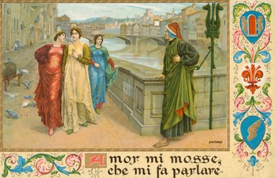 Italienska poeten Dante Alighieri och Beatrice Portinari (chromolitho) av Henry Holiday