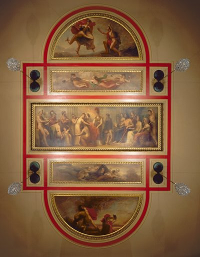 Taket i biblioteket och matsalen, med en bild av Pandoras legend, ca 1834 av Henry Howard
