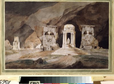 ""En kyrkogård"" (Gamla kyrkogården) Teaterdekor tecknad i akvarell av Henry Hudfield (1700-talet) 1790 Museum Palace Theatre Ostankino, Moskva av Henry Hudfield