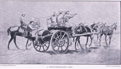 En fälttelegrafvagn, från After Pretoria: The Guerilla War publicerad av Harmsworth Bros Limited, 1901 av Henry Inglis Jodrel Sheldon Williams