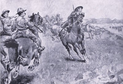 Kapplöpningen om befälet över Philips Town Road, från After Pretoria: The Guerilla War publicerad av Harmsworth Bros Limited, 1901 av Henry Inglis Jodrel Sheldon Williams