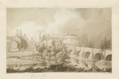Burton-upon-Trent Bridge and Town: sepiateckning, nd [c 1840] av Henry James Noyes