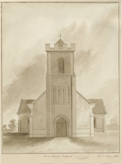 Stafford - Christ Church: sepiatvättteckning, 1844 av Henry James Noyes