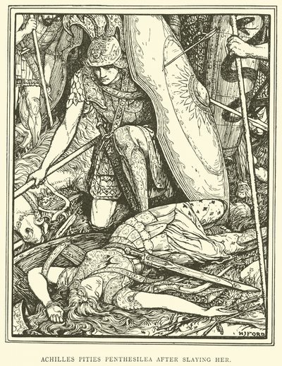 Achilles tycker synd om Penthesilea efter att ha dödat henne av Henry Justice Ford