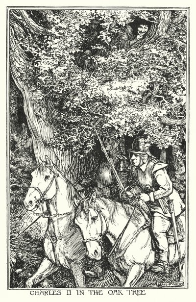 Karl II i eken (litho) av Henry Justice Ford