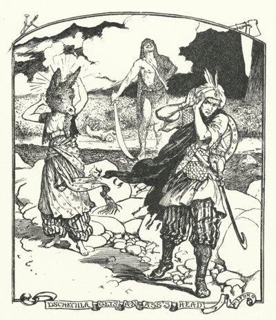 Dschemila får ett rövhuvud (gravyr) av Henry Justice Ford