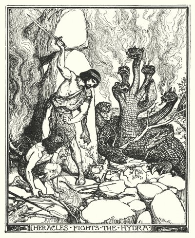 Herakles bekämpar Hydra (litho) av Henry Justice Ford
