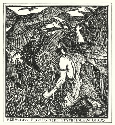 Herakles bekämpar Stymphalian-fåglarna (litho) av Henry Justice Ford