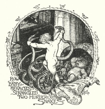 Hur Baby Heracles strypte två mordiska ormar (litho) av Henry Justice Ford