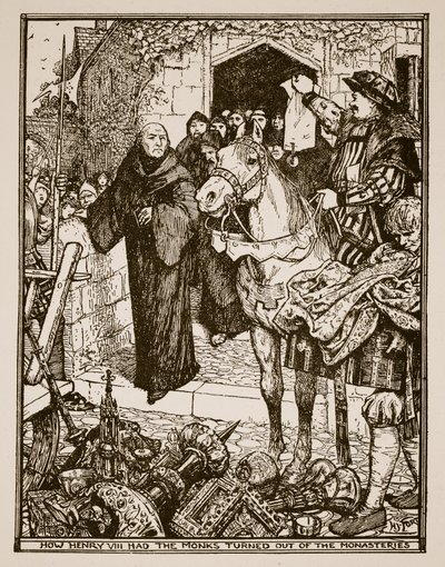 Hur Henrik VIII fick munkarna att lämna klostren, illustration från 