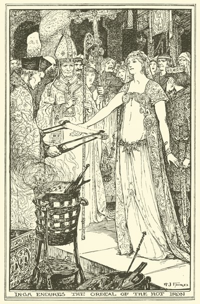 Inga uthärdar det heta järnets prövning (gravyr) av Henry Justice Ford