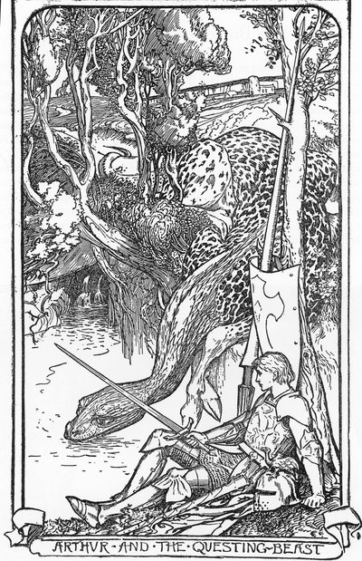 King Arthur and the Questing Beast Illustration av HJ Ford (1860-1940) från "The book of romance" 1902 Privat samling av Henry Justice Ford