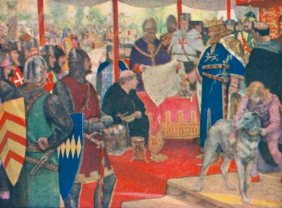 Kung Johan beseglar den stora stadgan (färglitografi) av Henry Justice Ford