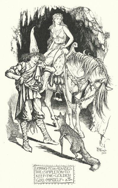 Limping-Fox råder Simpleton att behålla den gyllene flickan själv (gravyr) av Henry Justice Ford