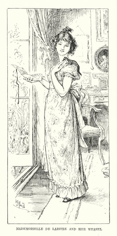 Mademoiselle de Laistre och hennes vessla (gravyr) av Henry Justice Ford