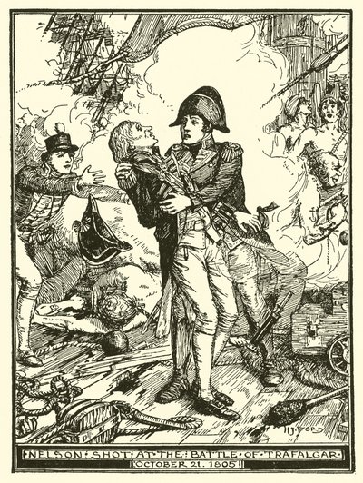 Nelson sköts i slaget vid Trafalgar den 21 oktober 1805 av Henry Justice Ford