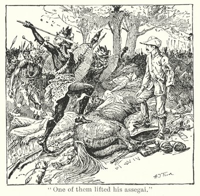 "En av dem lyfte sin assegai" (litografi) av Henry Justice Ford