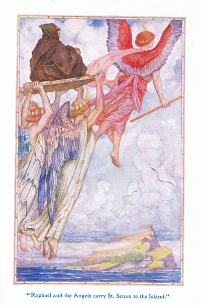 Raphael och änglarna bär St Sennan till ön, 1912 av Henry Justice Ford