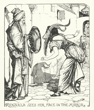 Renzolla ser sitt ansikte i spegeln (gravyr) av Henry Justice Ford