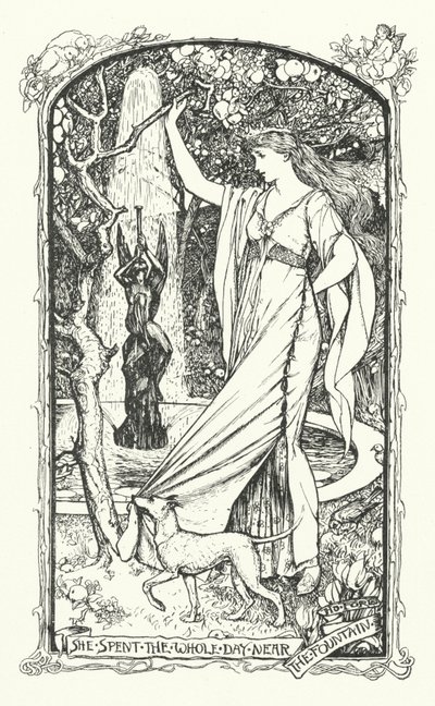 Hon tillbringade hela dagen vid fontänen (gravyr) av Henry Justice Ford